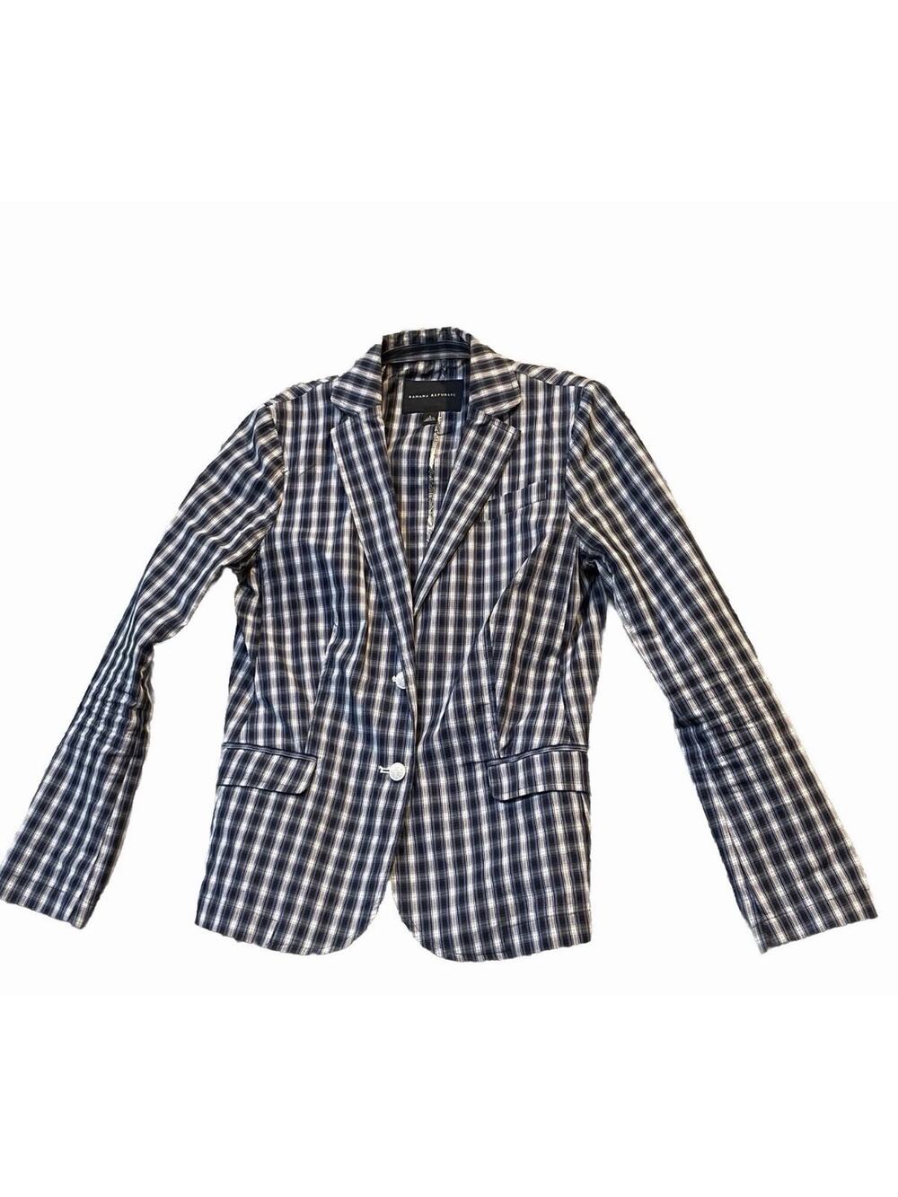 Banana Republic Plaid Blazer Lightweight Jacket Small Blue Cotton Preppy Office
